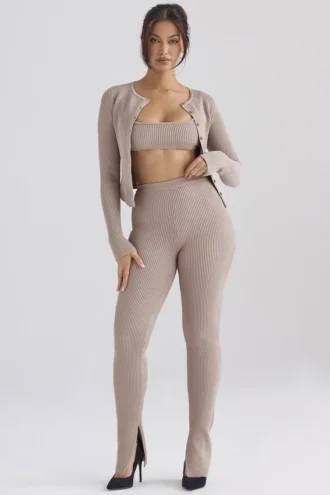 Mitzi Taupe Ribbed Knit Leggings