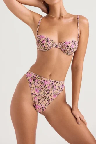 Mykonos Olive Floral High Waist Bikini Bottom