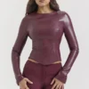 Mylah Wine Vegan Leather Top
