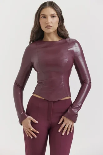 Mylah Wine Vegan Leather Top