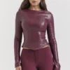 Mylah Wine Vegan Leather Top