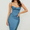 Myrna Aegean Blue Corset Midi Dress