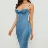 Myrna Aegean Blue Corset Midi Dress