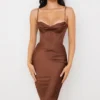 Myrna Chocolate Satin Corset Slip Dress