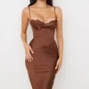 Myrna Chocolate Satin Corset Slip Dress
