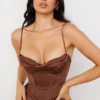 Myrna Chocolate Satin Corset Slip Dress