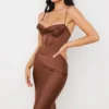 Myrna Chocolate Satin Corset Slip Dress