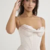 Myrna Crystal Satin Corset Midi Dress