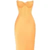Myrna Tangerine Satin Corset Midi Dress