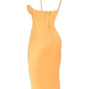 Myrna Tangerine Satin Corset Midi Dress