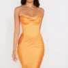 Myrna Tangerine Satin Corset Midi Dress