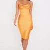 Myrna Tangerine Satin Corset Midi Dress