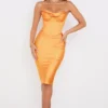 Myrna Tangerine Satin Corset Midi Dress