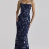 Naima Navy Hand Beaded Embellished Corset Maxi Dress