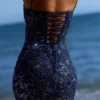 Naima Navy Hand Beaded Embellished Corset Maxi Dress