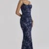 Naima Navy Hand Beaded Embellished Corset Maxi Dress