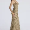 Naima Olive Bronze Hand Beaded Embellished Corset Maxi Dress – Limited Edition