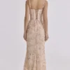Naima Peach Hand Beaded Embellished Corset Maxi Dress – Limited Edition