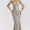 Naima Silver Embellished Beaded Corset Maxi Dress