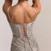 Naima Silver Embellished Beaded Corset Maxi Dress