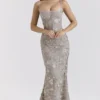 Naima Silver Embellished Beaded Corset Maxi Dress