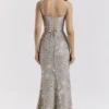 Naima Silver Embellished Beaded Corset Maxi Dress
