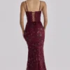 Naima Wine Hand Beaded Embellished Corset Maxi Dress – Limited Edition