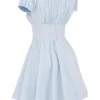 Nala Soft Blue Cotton Gathered Mini Dress