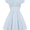 Nala Soft Blue Cotton Gathered Mini Dress