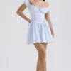 Nala Soft Blue Cotton Gathered Mini Dress