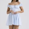 Nala Soft Blue Cotton Gathered Mini Dress