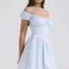 Nala Soft Blue Cotton Gathered Mini Dress