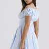 Nala Soft Blue Cotton Gathered Mini Dress