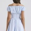 Nala Soft Blue Cotton Gathered Mini Dress