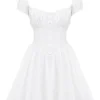 Nala White Cotton Gathered Mini Dress