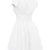 Nala White Cotton Gathered Mini Dress