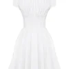 Nala White Cotton Gathered Mini Dress