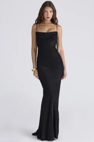 Nalani Black Devoré Satin Maxi Gown – Limited Edition