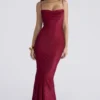 Nalani Deep Red Devoré Satin Maxi Gown – Limited Edition
