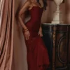 Nalani Deep Red Devoré Satin Maxi Gown – Limited Edition