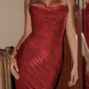 Nalani Deep Red Devoré Satin Maxi Gown – Limited Edition