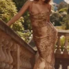 Nalani Gold Patterned Satin Maxi Dress – Limited Edition