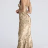 Nalani Gold Patterned Satin Maxi Dress – Limited Edition