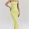 Nalini Acid Lime Corset Maxi Dress