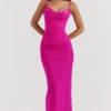 Nalini Fuchsia Stretch Mesh Maxi Dress