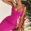 Nalini Fuchsia Stretch Mesh Maxi Dress