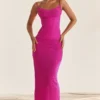 Nalini Fuchsia Stretch Mesh Maxi Dress