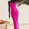 Nalini Fuchsia Stretch Mesh Maxi Dress
