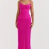 Nalini Fuchsia Stretch Mesh Maxi Dress