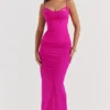 Nalini Fuchsia Stretch Mesh Maxi Dress
